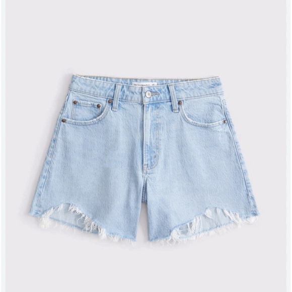 Abercrombie & Fitch curve love dad shorts 7"  27/4 Denim Raw Hem Light Wash Vtg - Picture 1 of 10